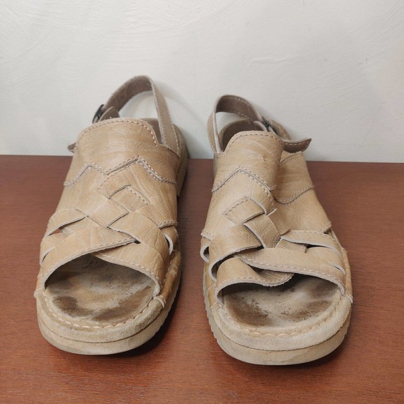 Josef Seibel Men\'s Sandals Tan Weave Size 12 Buckle Vibram Sole Open Toe.